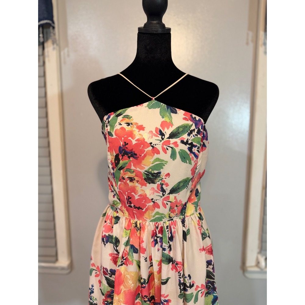 Antix Floral Halter Skater Dress Cottagecore Open Back Sundress Fit & Flare -L - Picture 2 of 9